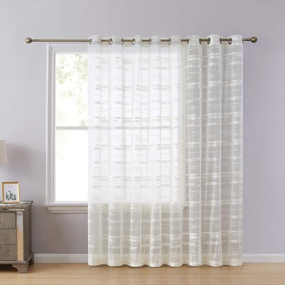 2 Broadway Striped Decorative Extra Wide Sheer Voile Light Filtering Curtain - Picture 1 of 3